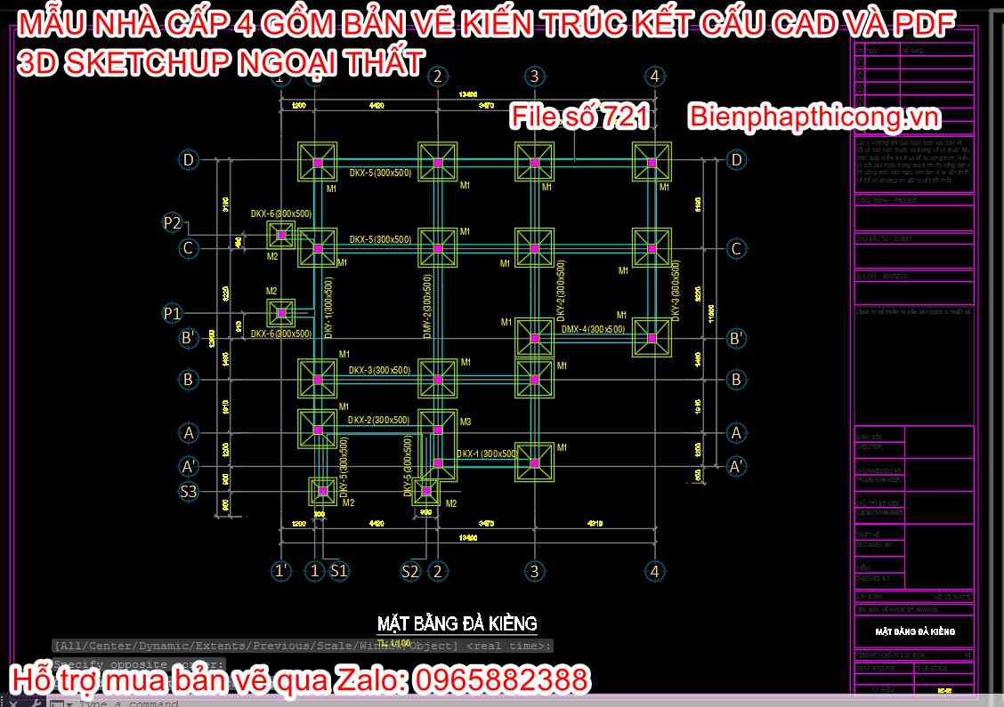 Hồ sơ thi công bản vẽ móng nhà cấp 4 cad.