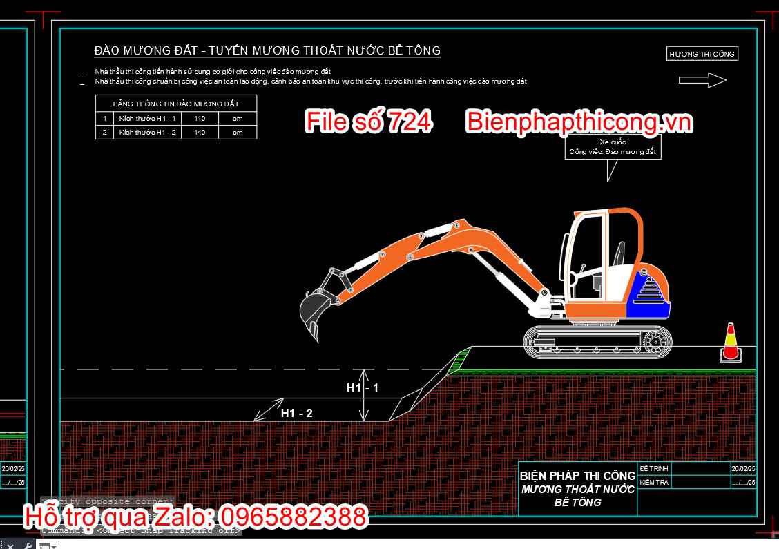 Bản vẽ biện pháp đào mương đất tuyến mương thoát nước.