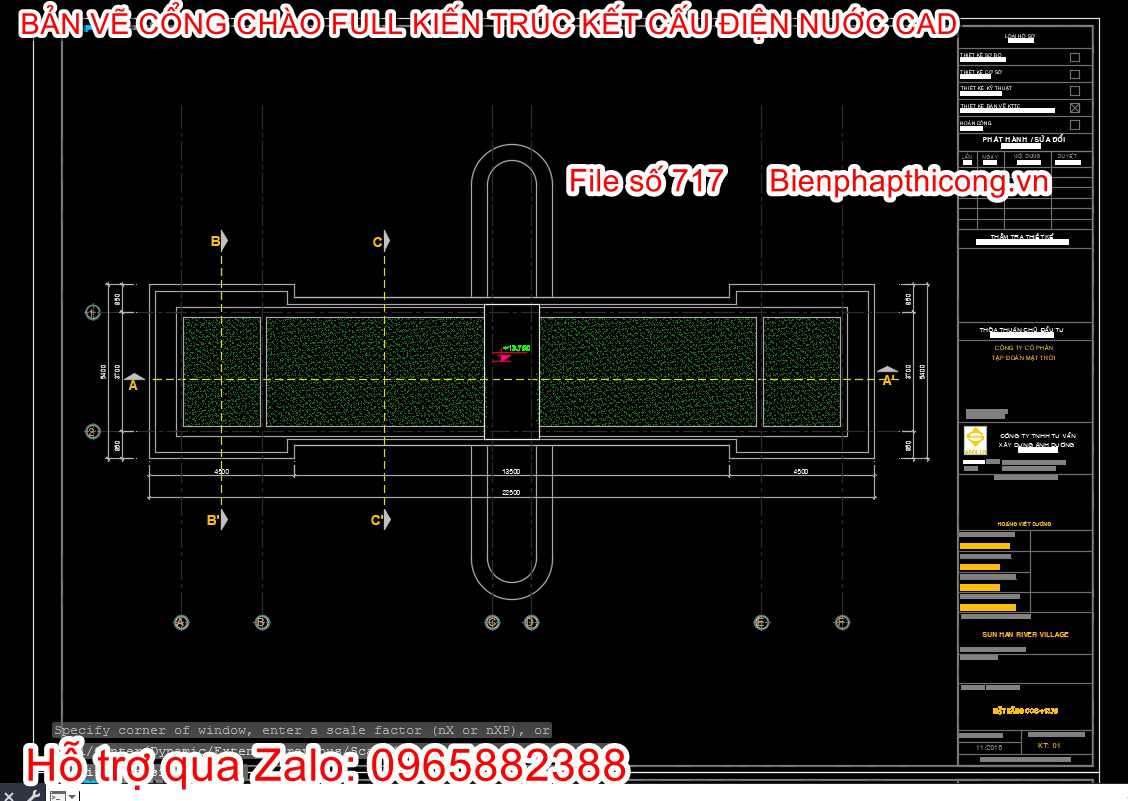 Bản vẽ cad mặt bằng cổng chào khu đô thị cad.