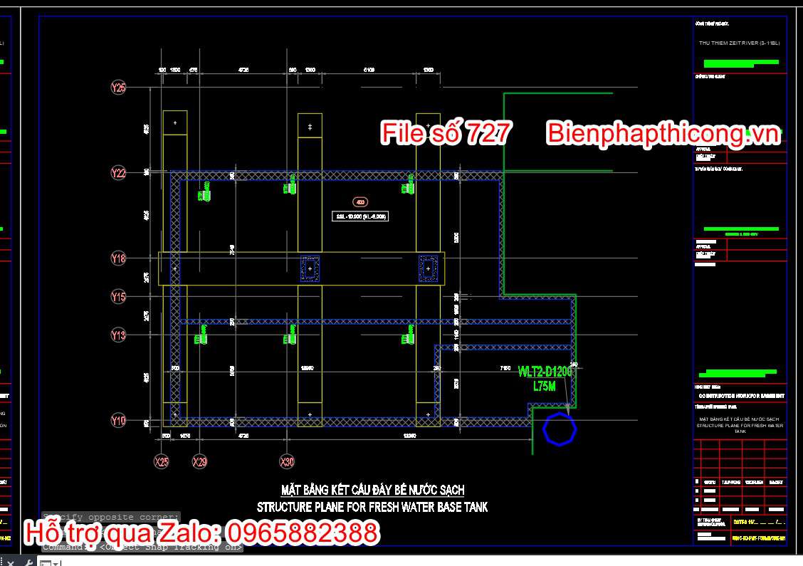 Mặt bằng kết cấu đáy bể nước sạch.
