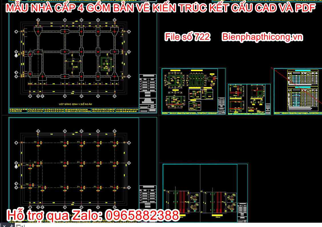 Bản vẽ nhà cấp 4 3 ngủ full kiến trúc kết cấu.