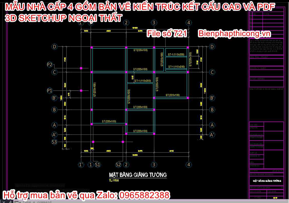 Bản vẽ xây dựng phần kết cấu nhà cấp 4 đẹp.