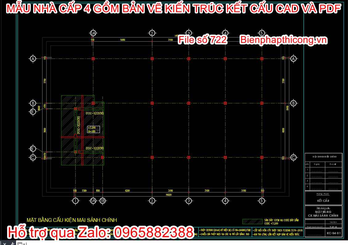 Bản vẽ thiết kế dầm sàn nhà cấp 4 tân cổ.