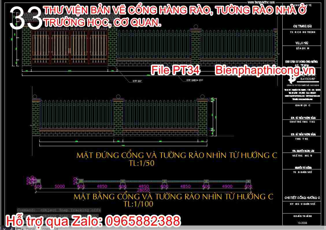 Bản vẽ thiết kế cổng tường rào 4 cánh sắt biệt thự.