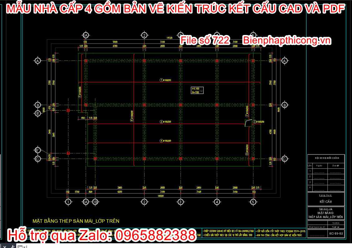 Bản vẽ thiết kế kết cấu dầm sàn nhà mái nhật.