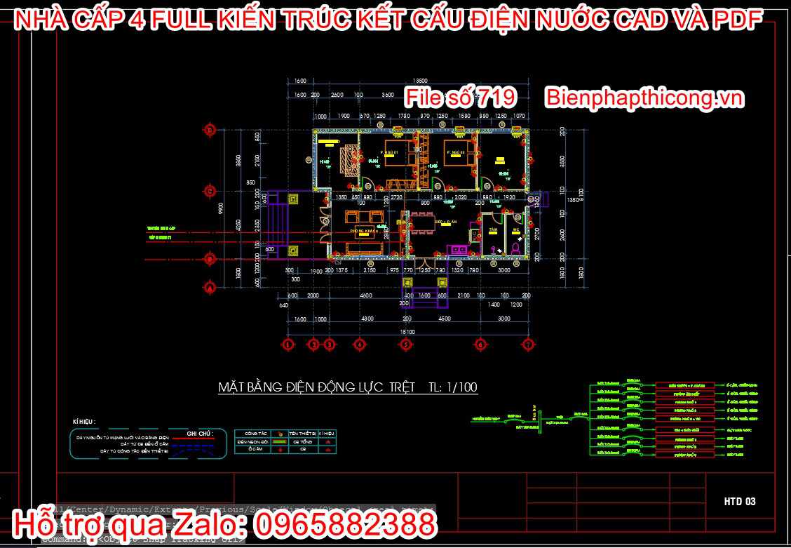 Download mẫu nhà cấp 4 mặt tiền 8m x 16m full cad.