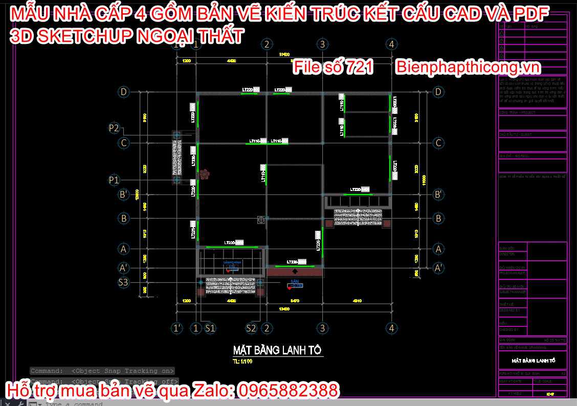 Mẫu nhà cấp 4 bản vẽ cad 130m2.