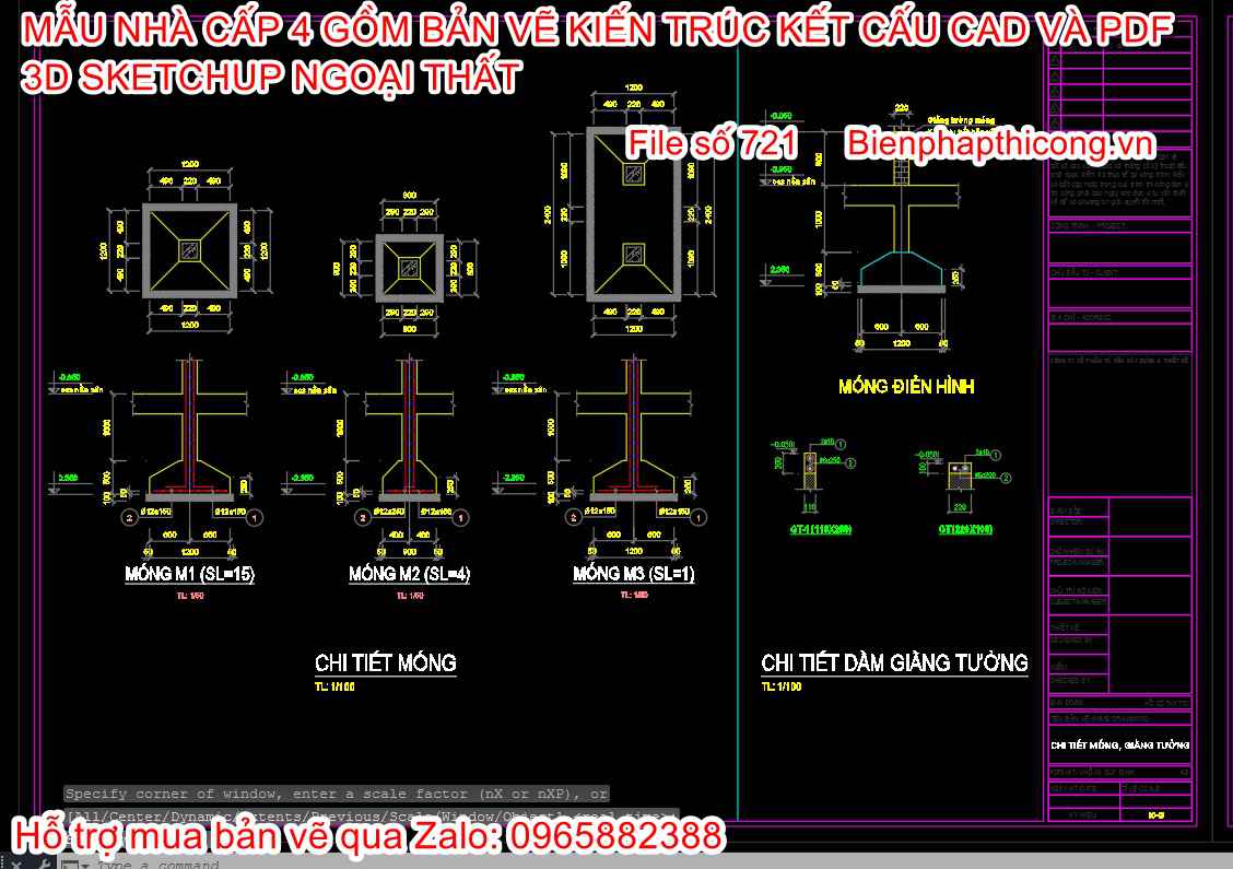Bản vẽ cad kết cấu móng cốc nhà cấp 4 đẹp.