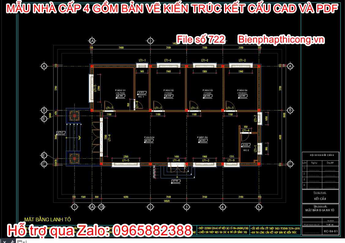 Bản vẽ nhà cấp 4 mái nhật full cad.