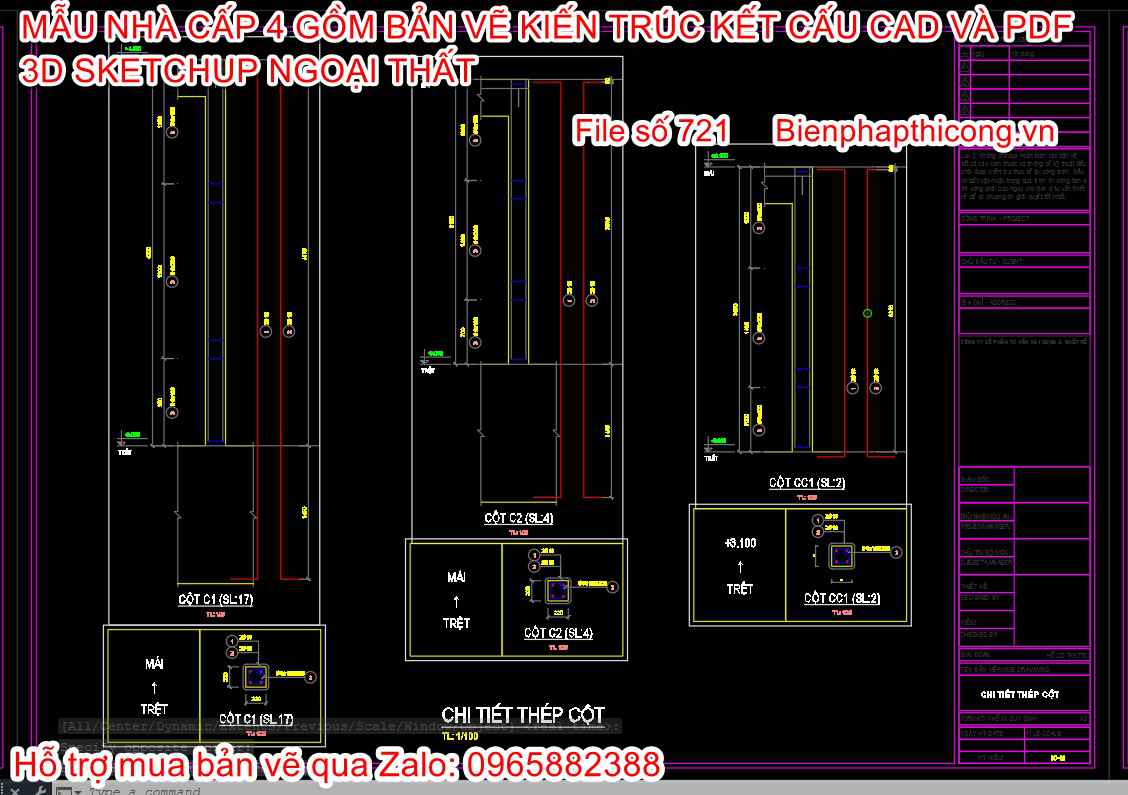 Bản vẽ thiết kế chi tiết cột nhà cấp 4 đẹp.