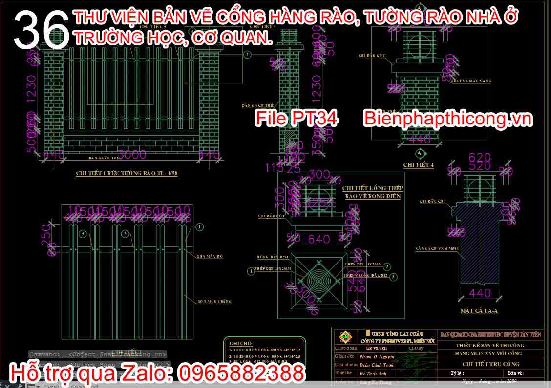 Mẫu bản vẽ thiết kế chi tiết trụ cổng cad.