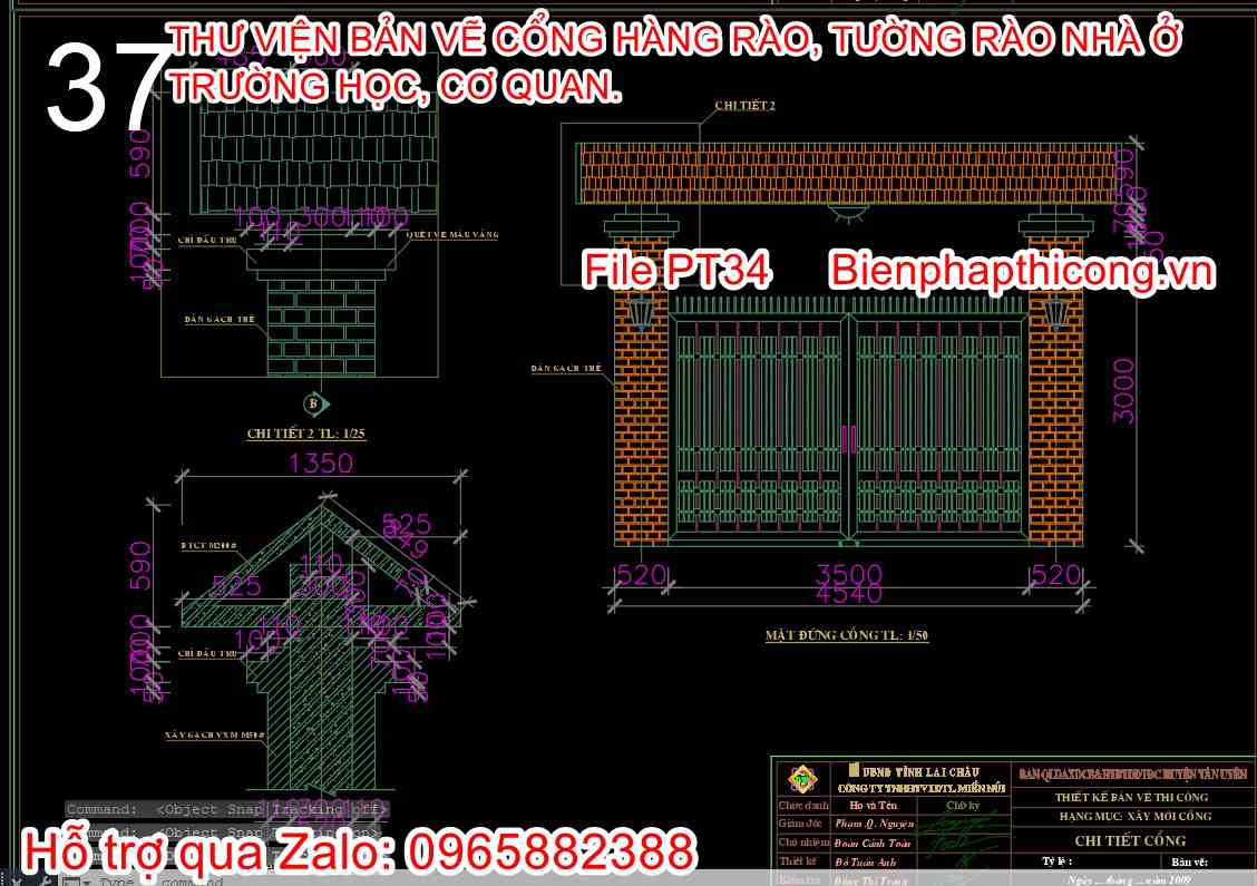 Bản vẽ thiết kế cổng 2 cánh mái thái.