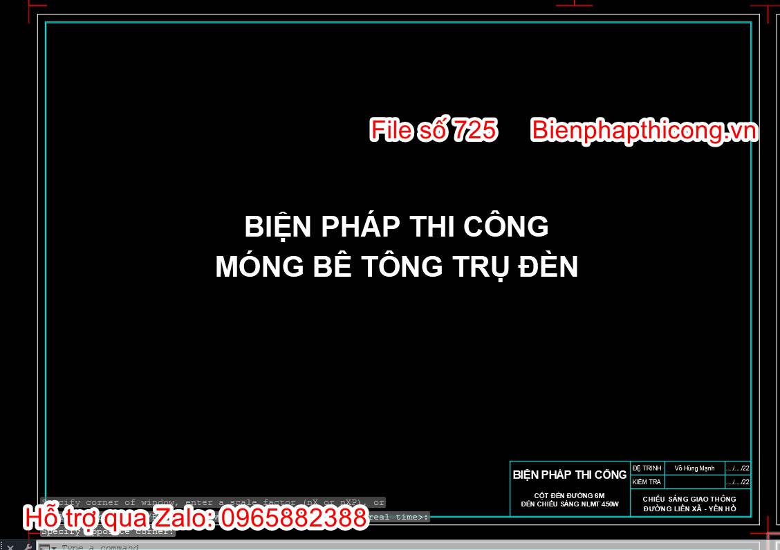 Bản vẽ biện pháp thi công móng bê tông trụ đèn cad.