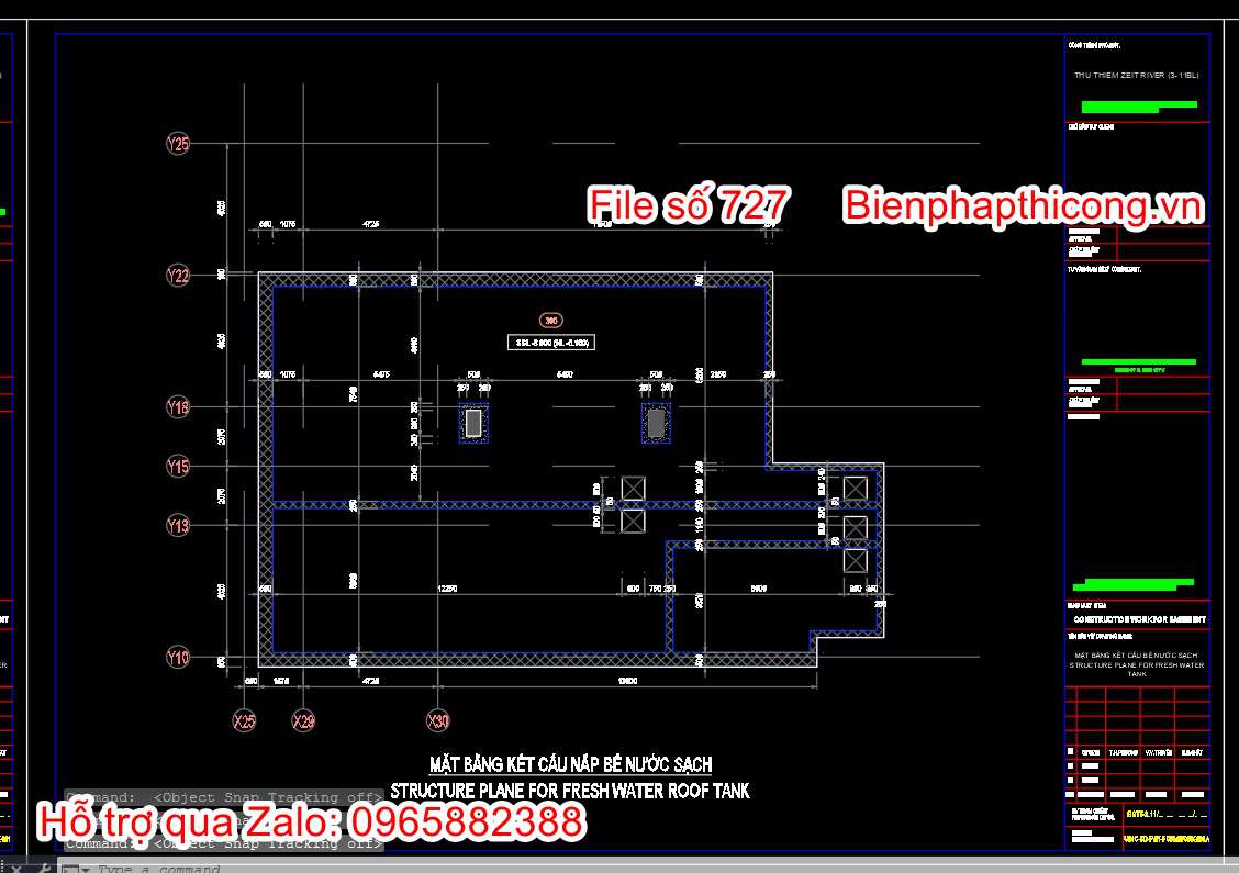 Bản vẽ mặt cắt kết cấu nắp bể nước sạch.