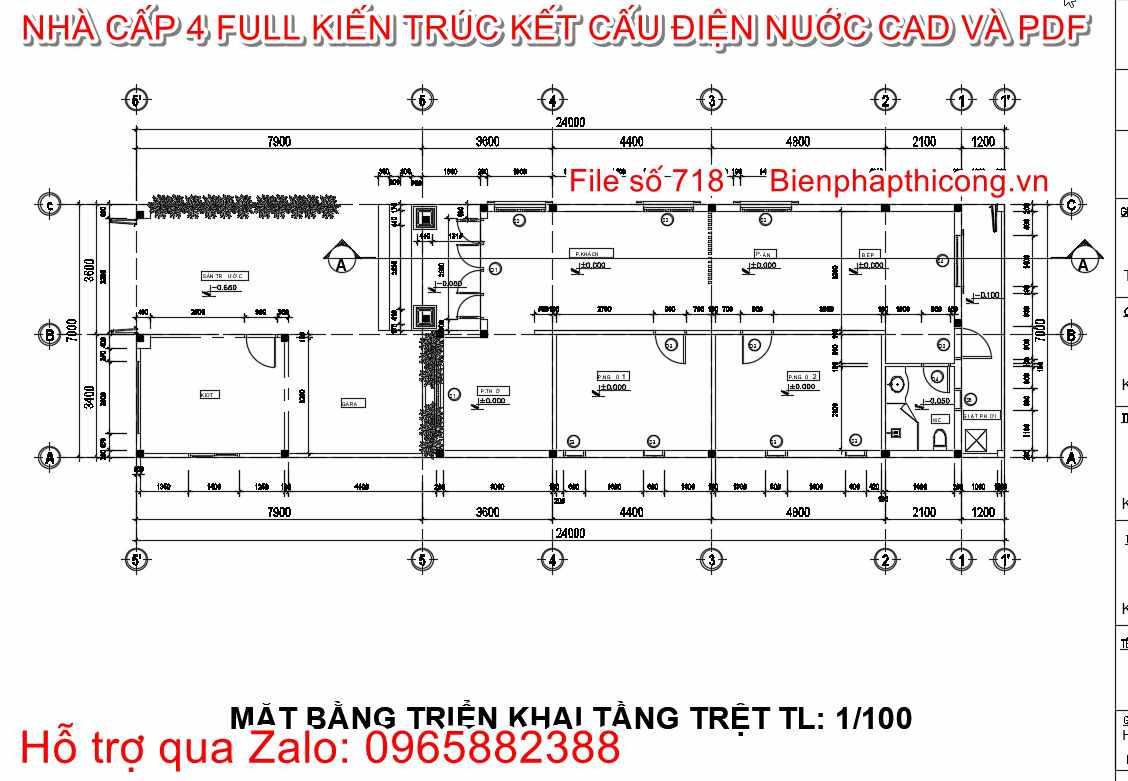 File autocad bản vẽ cad nhà cấp 4 7m x 15m.