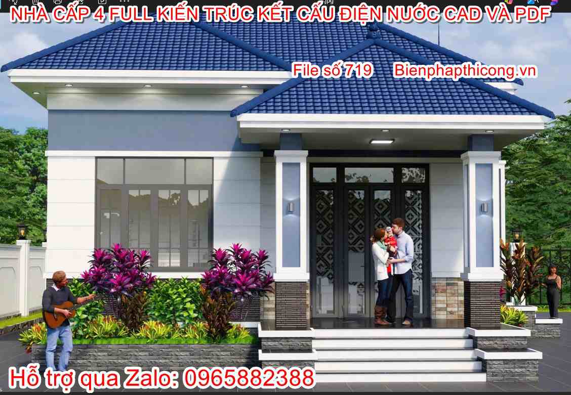 Tải hồ sơ bản vẽ cad nhà cấp 4 800 đến 900 triệu