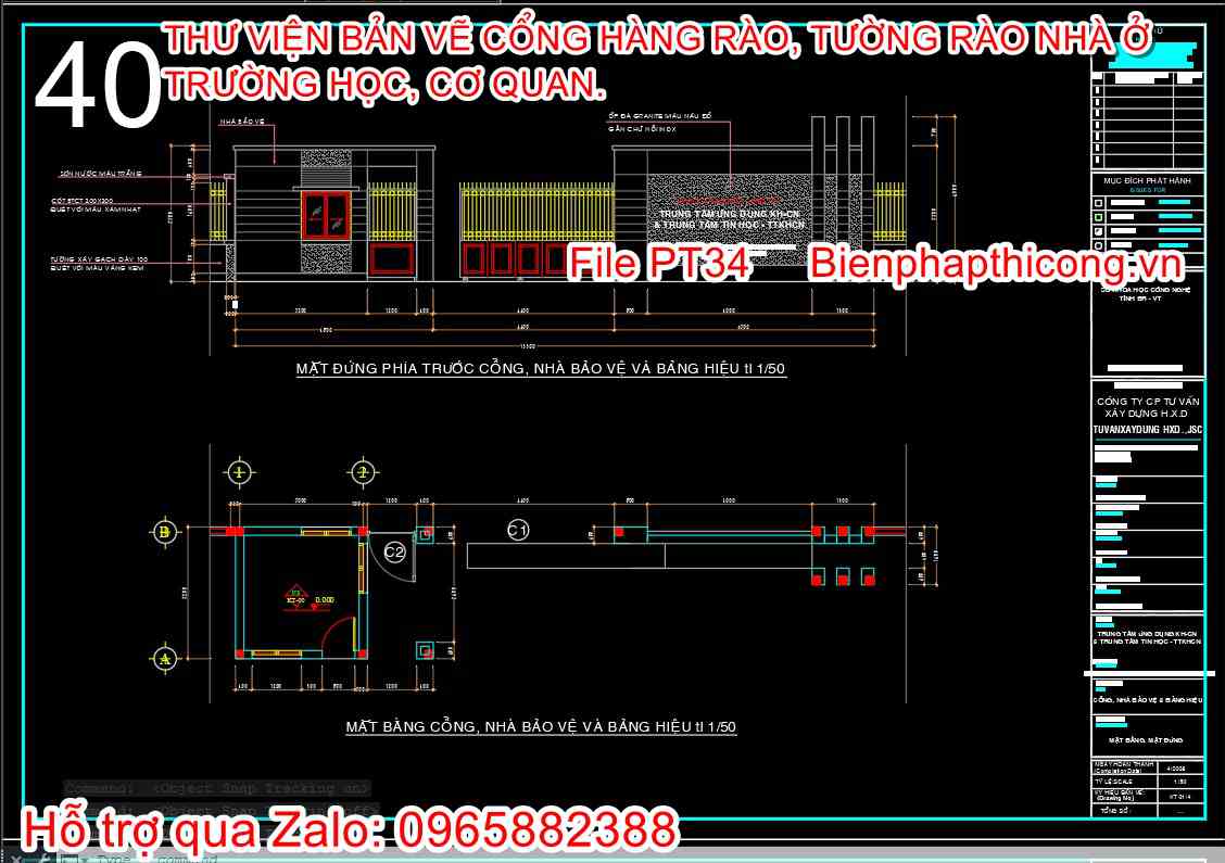 Bản vẽ cad thiết kế cổng nhà bảo vệ biển hiệu.