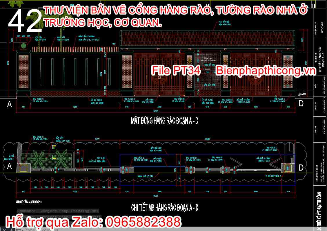 Bản vẽ thiết kế mặt đứng hàng rào nhà biệt thự.
