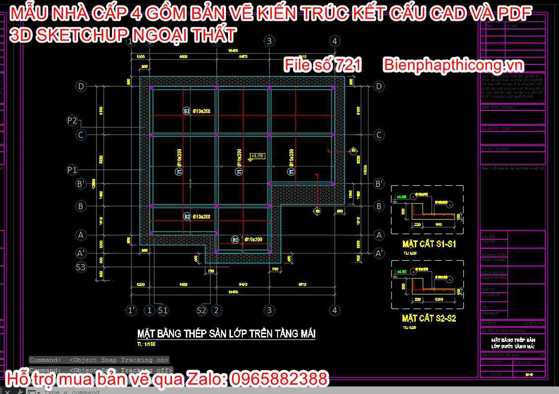 File autocad bản vẽ cad nhà cấp 4 kết cấu đẹp.