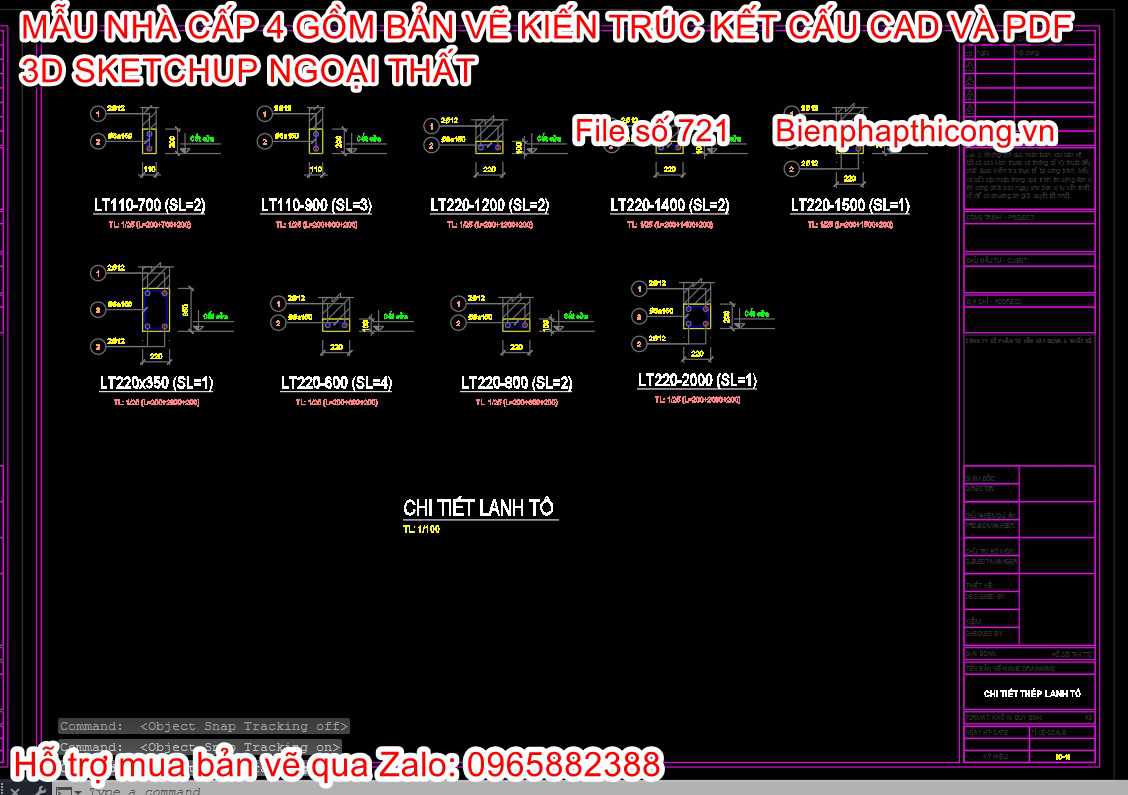 Bản vẽ thiết kế chi tiết lanh tô nhà cấp 4