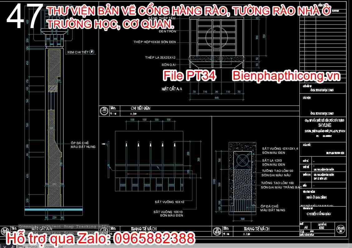 Bản vẽ thiết kế chi tiết trụ cổng cad.
