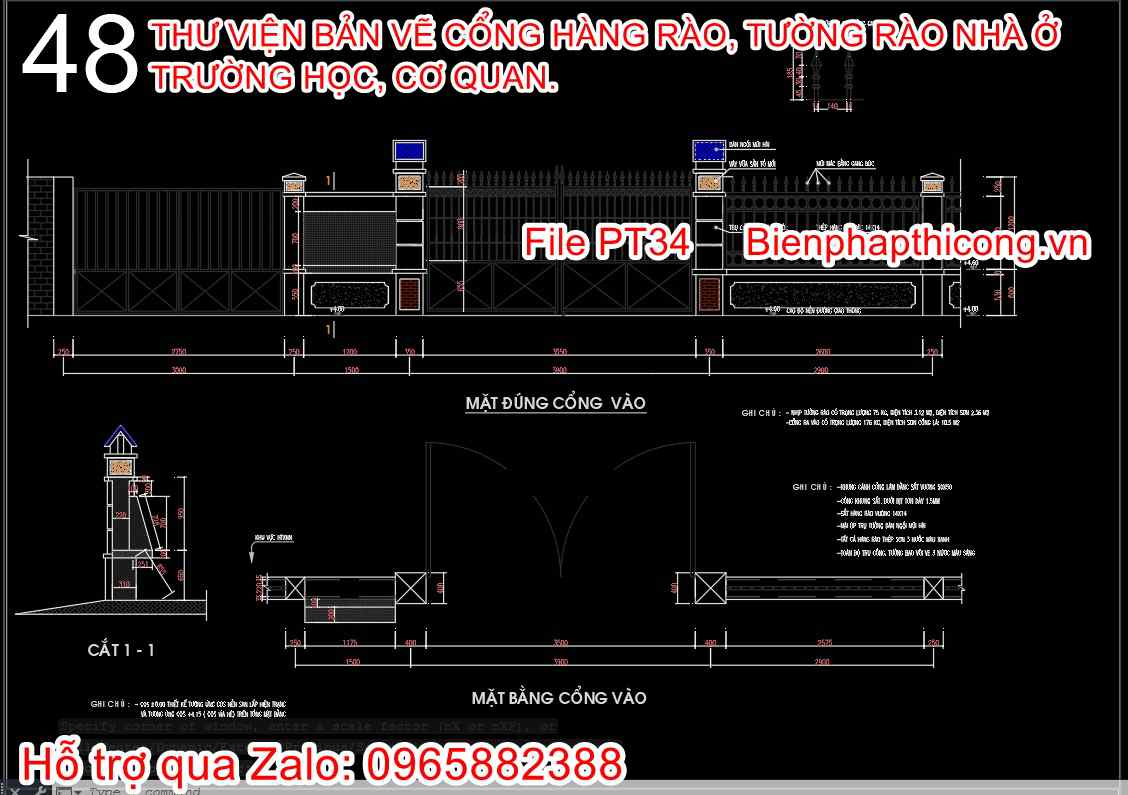 Bản vẽ thiết kế chi tiết cổng 2 cánh mở quay cad.