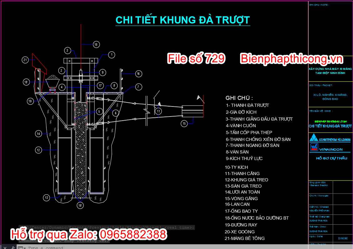 Chi tiết khung đà trượt silo.