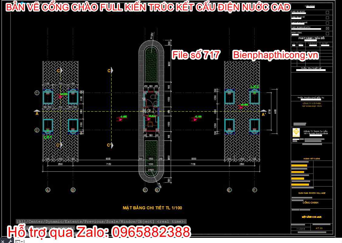 File dwg bản vẽ mặt bằng cổng chào tân cổ khu đô thị.