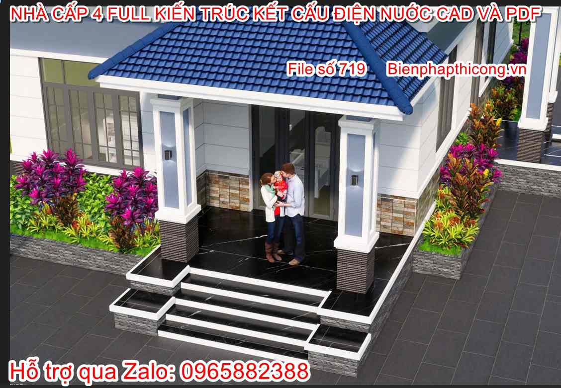 Tải bản vẽ thi công bản vẽ nhà cấp 4 full cad mái nhật.