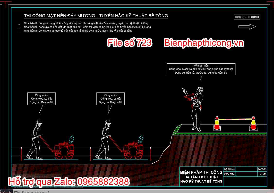 Thi công mặt nền đáy mương tuyến hào kỹ thuật bê tông.