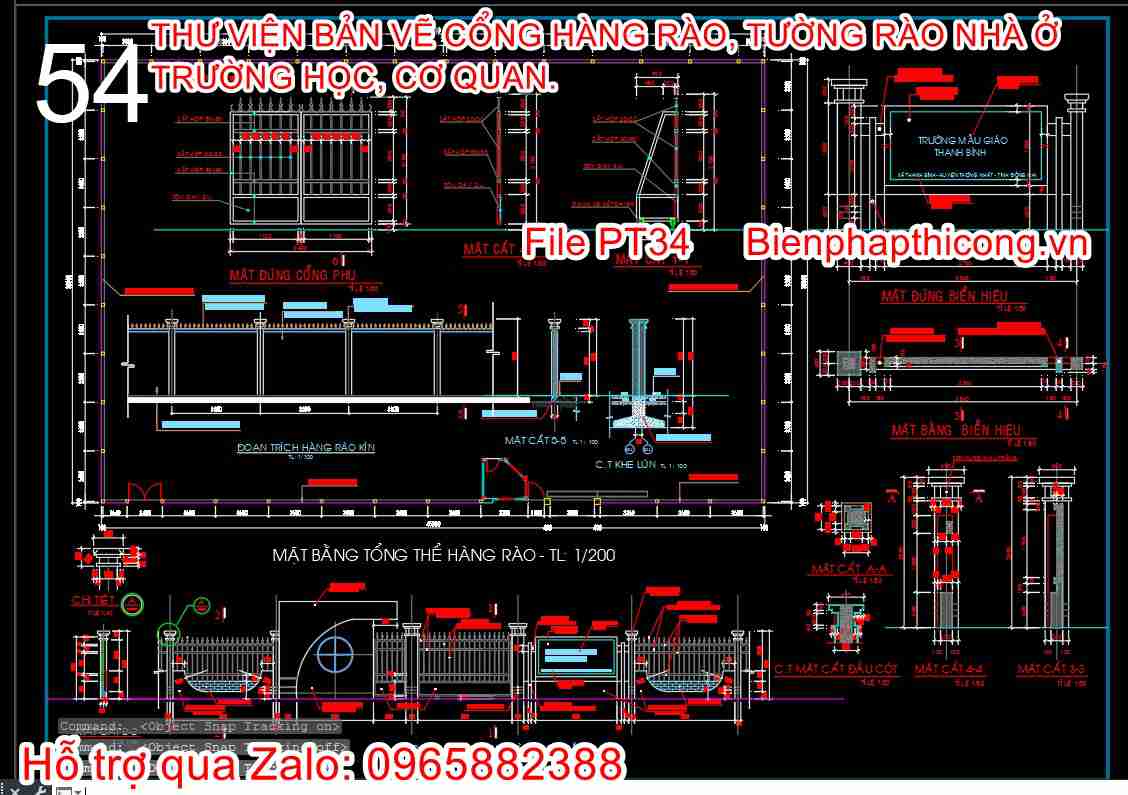 Bản vẽ cad thiết kế cổng tường rào trường mẫu giáo.