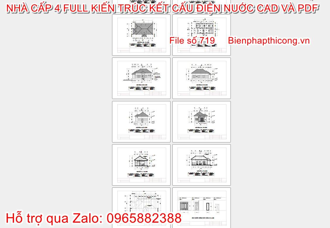 File cad bản vẽ nhà cấp 4 mái nhật 8m x 16m 3 ngủ.