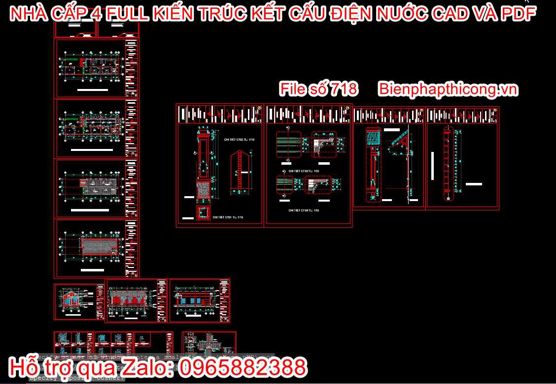 Hồ sơ bản vẽ nhà cấp 4 mái thái file dwg kiến trúc.