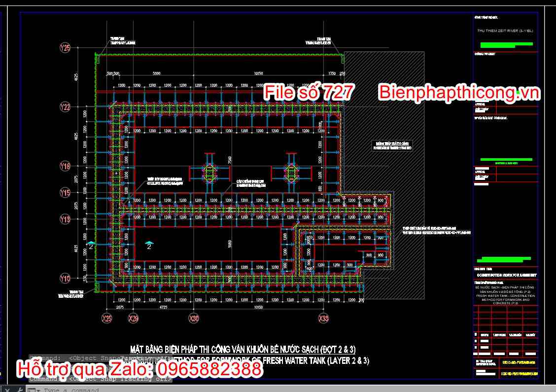 Mặt bằng bptc ván khuôn bể nước sạch cad.