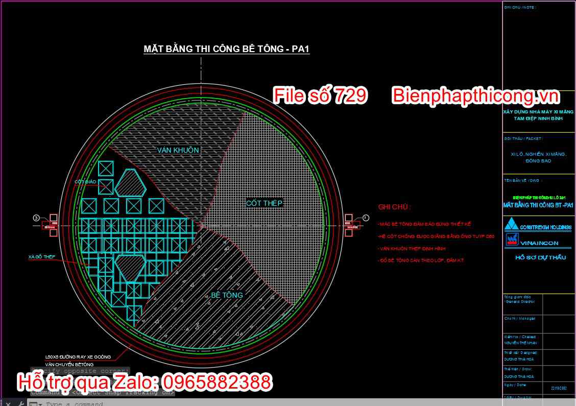 Mặt bằng thi công bê tông silo xi măng.