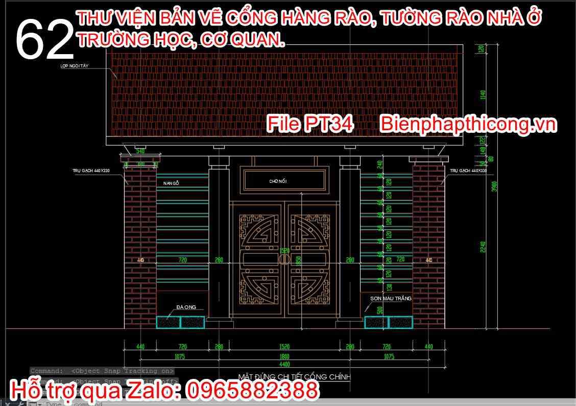 Bản vẽ thiết kế mặt đứng cổng chỉnh mái thái cad.