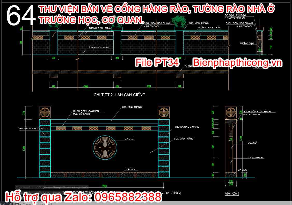 Mẫu bản vẽ thiết kế tường rào cad.