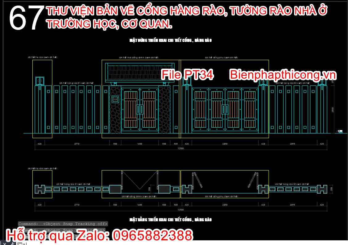 Mặt đứng chi tiết cổng hàng rào 2 cánh và 4 cánh.