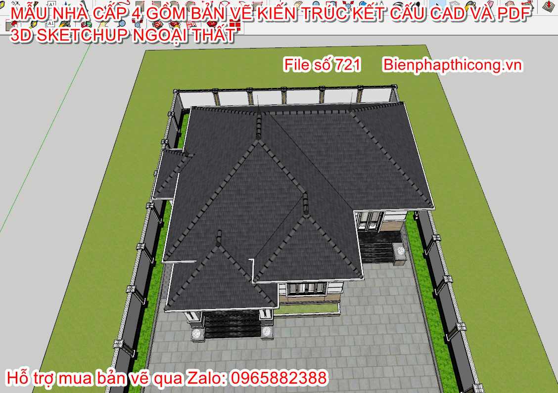 Bản vẽ 3d sketchup nhà cấp 4 mái nhật đẹp.