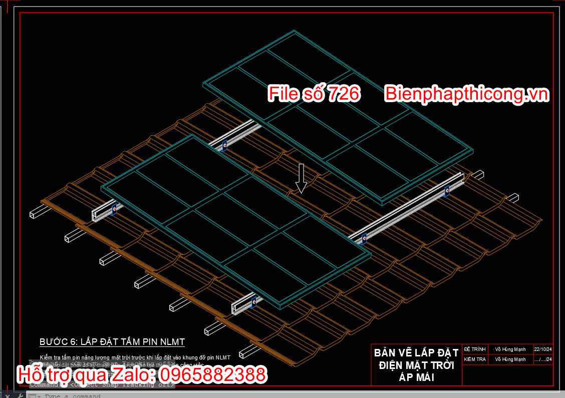 Bản vẽ biện pháp thi công lắp đặt tấm pin năng lượng mặt trời.