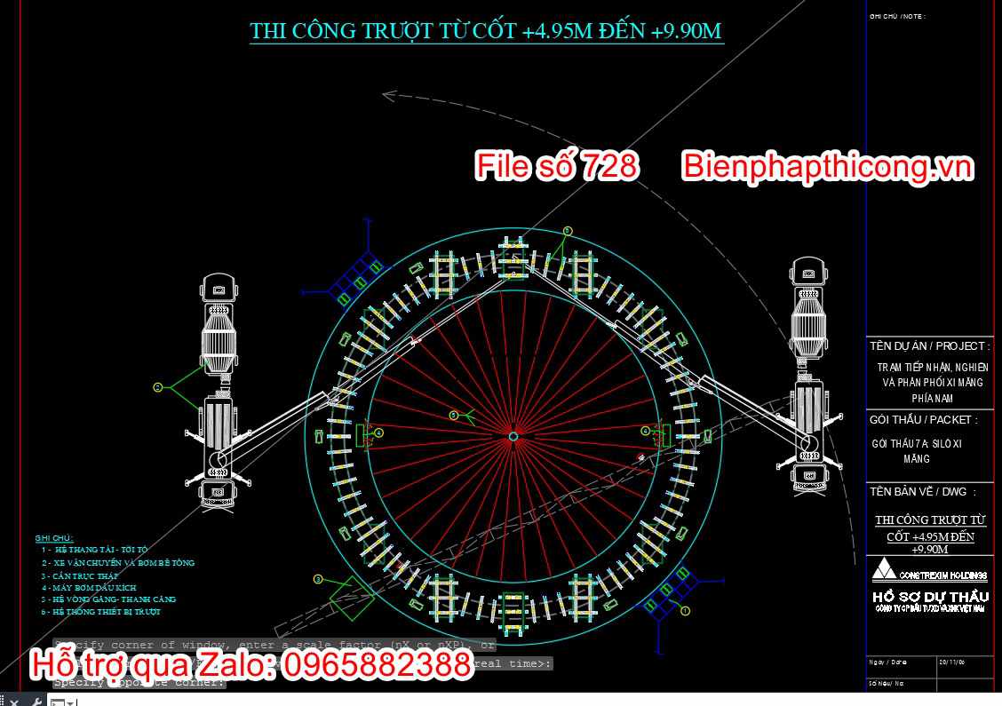 Bản vẽ biện pháp thi công trượt silo xi măng.