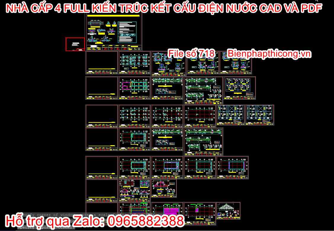 File dwg bản vẽ kết cấu full nhà cấp 4 7m x 15m.
