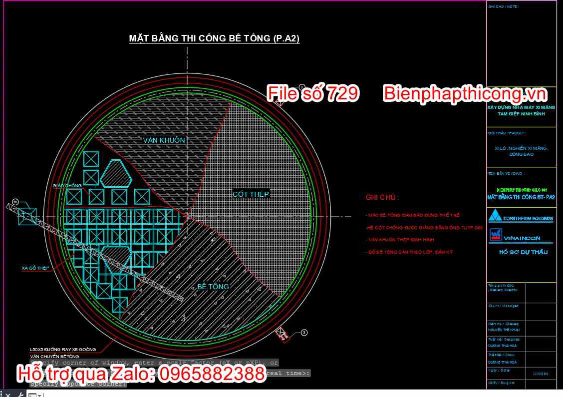 Mặt bằng thi công bê tông silo.