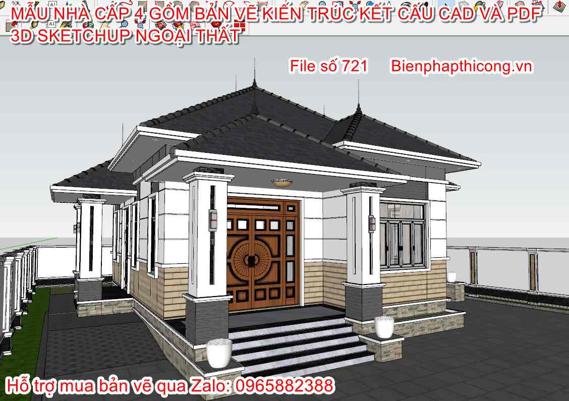 Tải file sketchup nhà mái nhật cấp 4 đẹp.