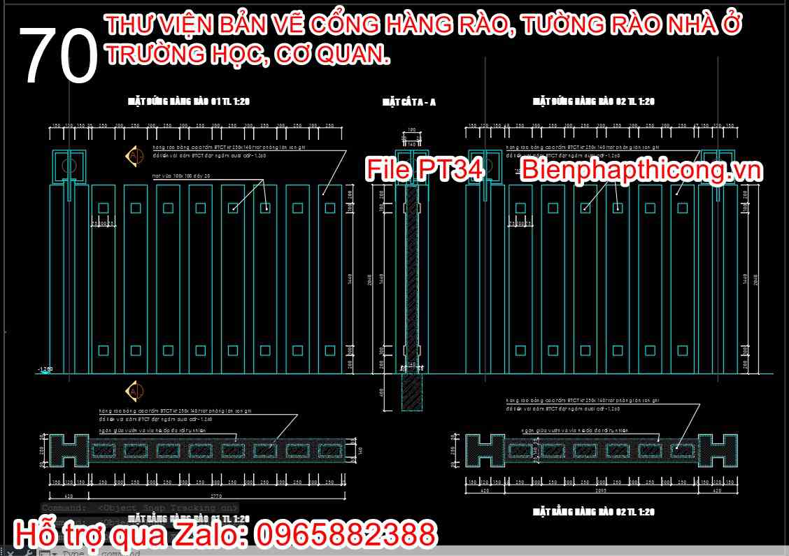 Bản vẽ thiết kế hàng rào bằng các tấm btct hiện đại.