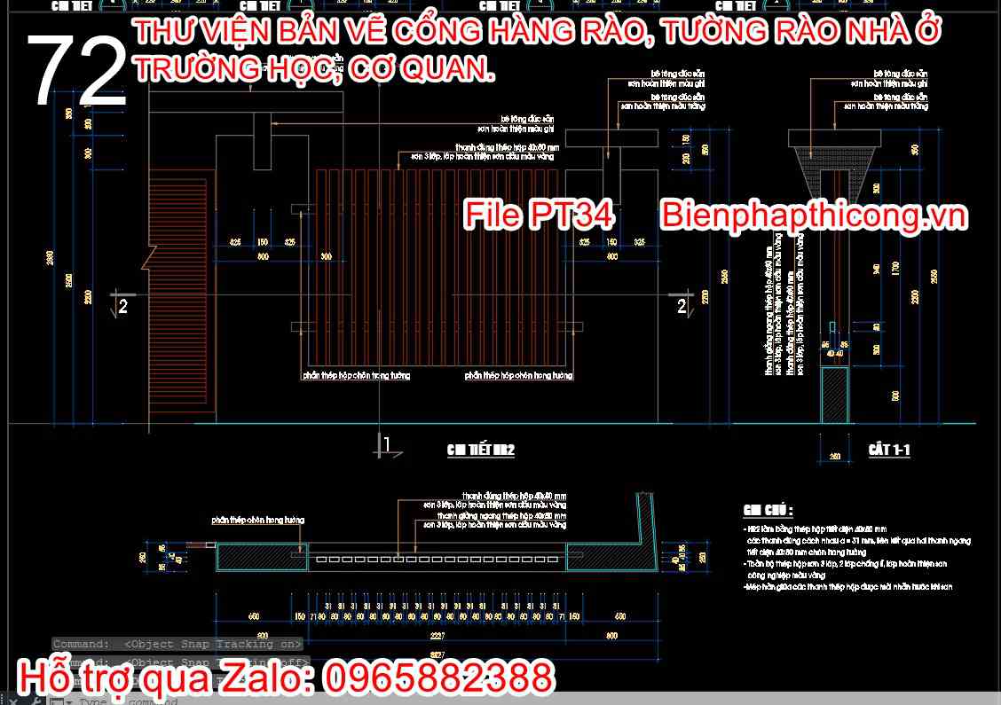 Bản vẽ thiết kế hàng rào thép hộp nhà biệt thự.
