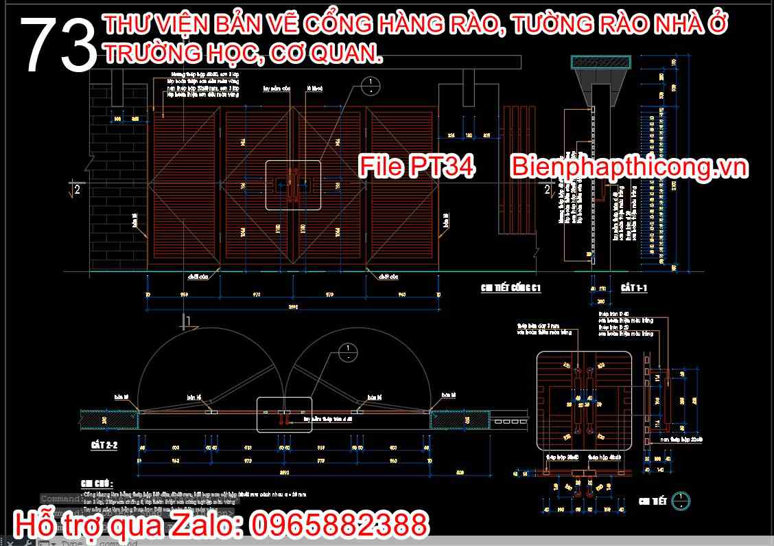 Mẫu bản vẽ thiết kế cổng 4 cánh đẹp.