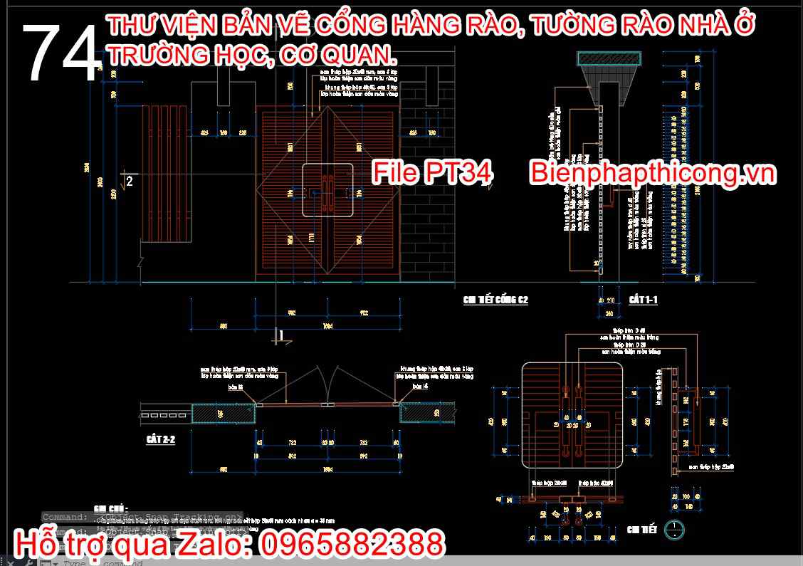 Mẫu bản vẽ thiết kế cổng 2 cánh đẹp.