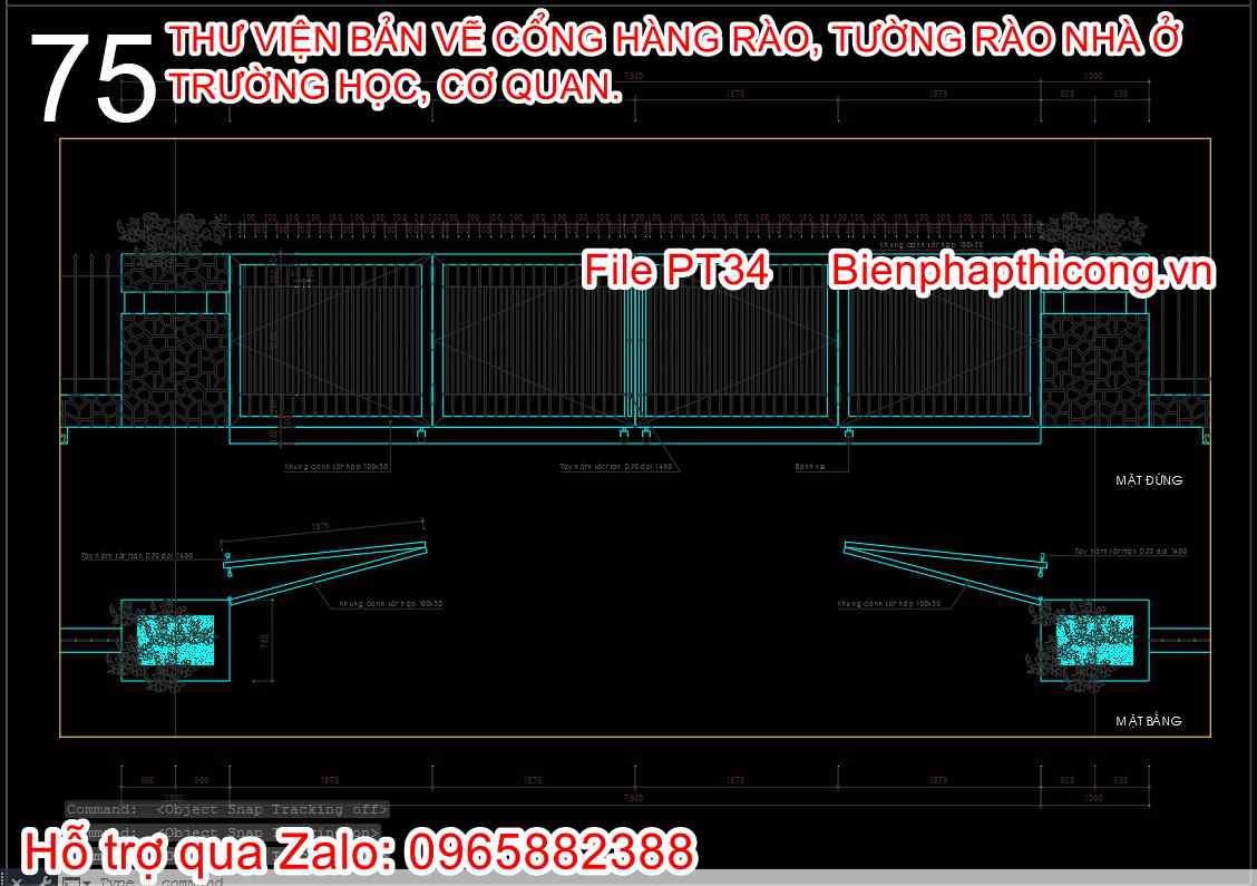 Bản vẽ thiết kế khung sắt 4 cánh trụ sở cơ quan.