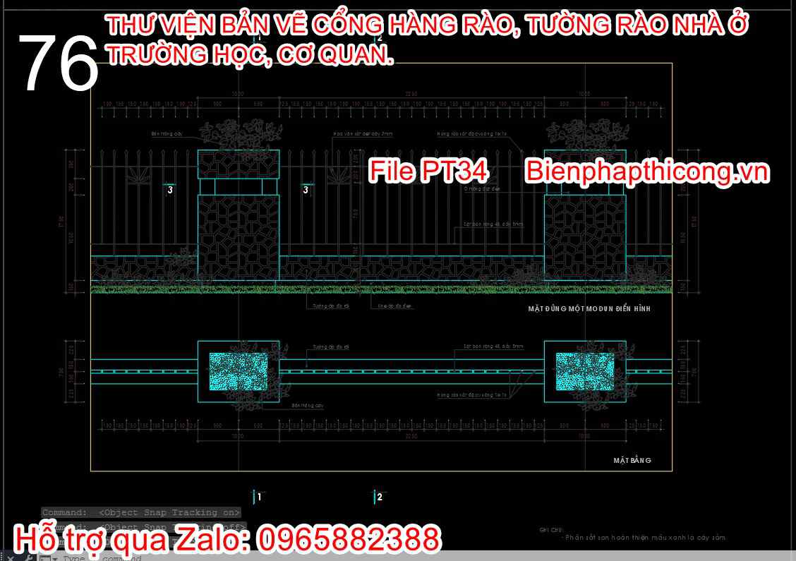 Tải bản vẽ thi công hàng rào sắt ốp đá tường xây.